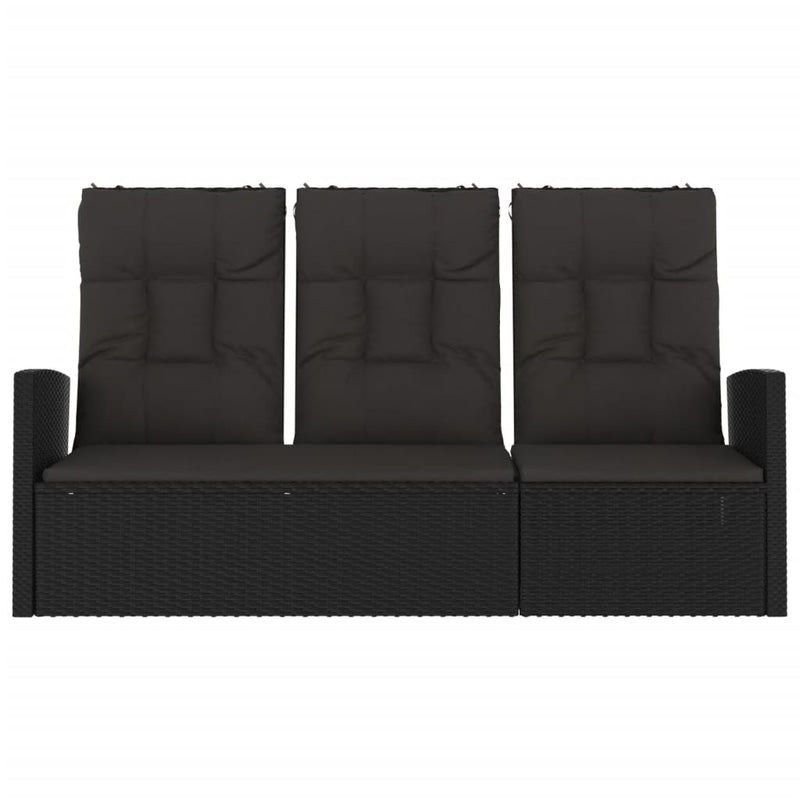 vidaXL fekete polyrattan dönthető kerti pad párnával 173 cm