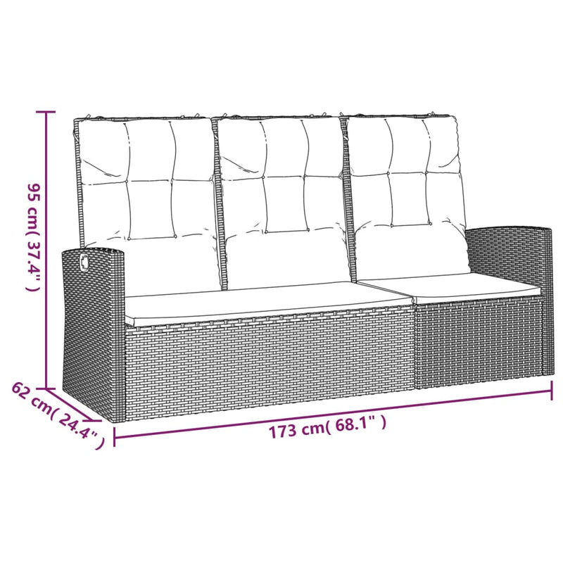 vidaXL fekete polyrattan dönthető kerti pad párnával 173 cm