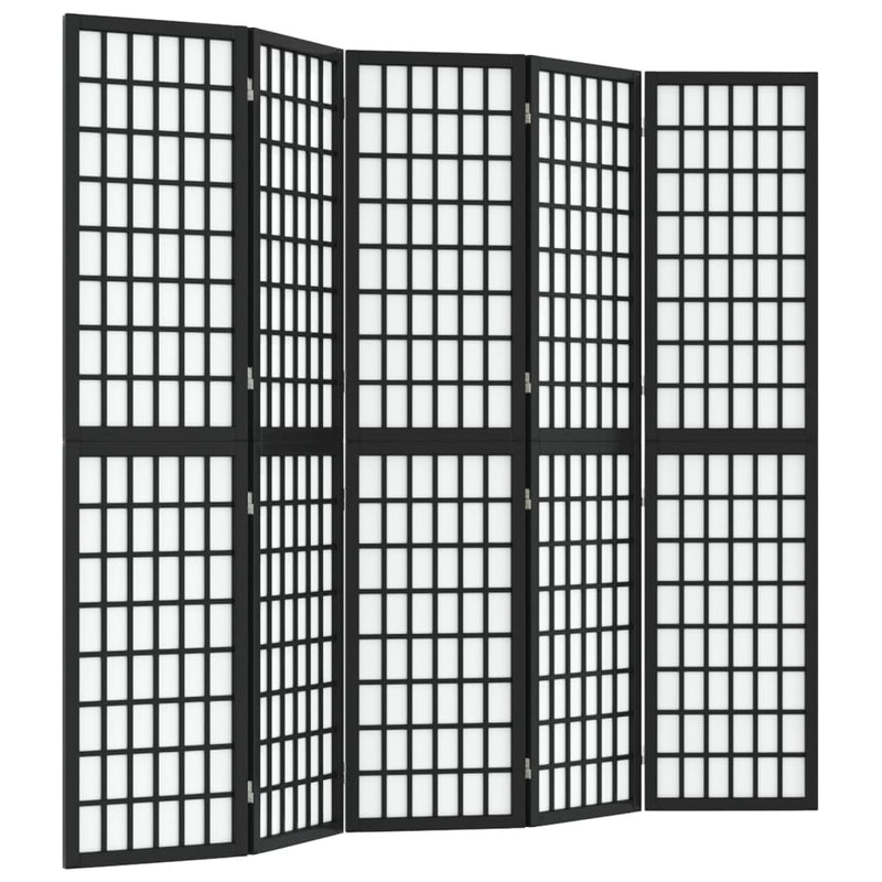 vidaXL 5 paneles fekete japán stílusú összecsukható paraván 200x170 cm