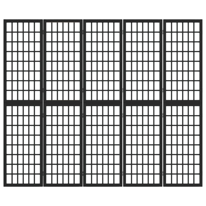 vidaXL 5 paneles fekete japán stílusú összecsukható paraván 200x170 cm