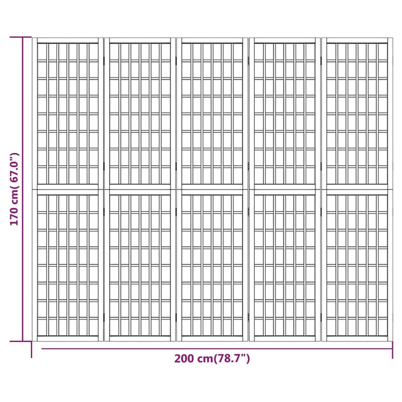 vidaXL 5 paneles fekete japán stílusú összecsukható paraván 200x170 cm