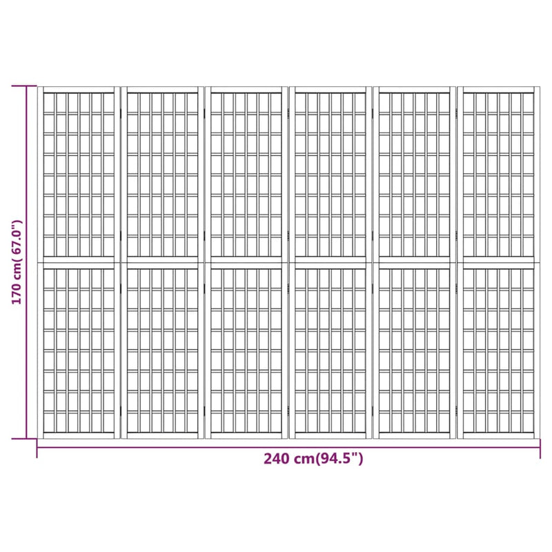 vidaXL 6 paneles fekete japán stílusú összecsukható paraván 240x170 cm