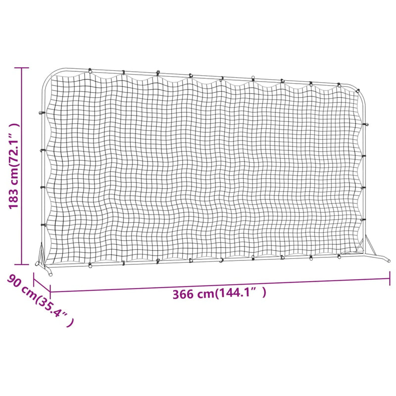 vidaXL fekete HDPE foci-visszapattanó háló 366 x 90 x 183 cm