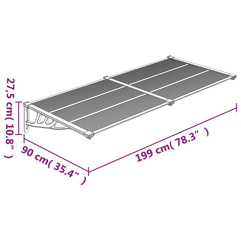 vidaXL fekete és átlátszó polikarbonát ajtóelőtető 199 x 90 cm