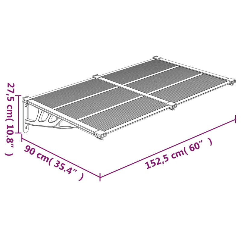 vidaXL fekete polikarbonát ajtóelőtető 152,5 x 90 cm