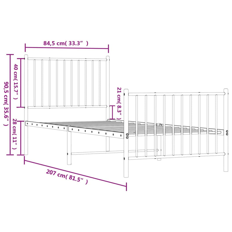 vidaXL fekete fém ágykeret fej- és lábtámlával 80 x 200 cm