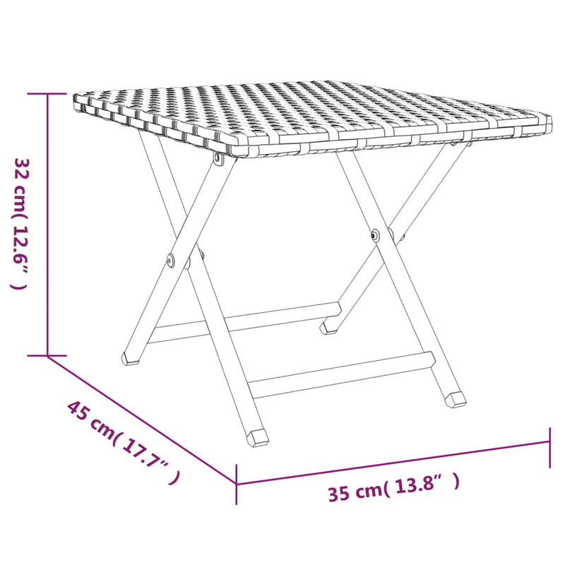 vidaXL barna összecsukható polyrattan asztal 45x35x32 cm