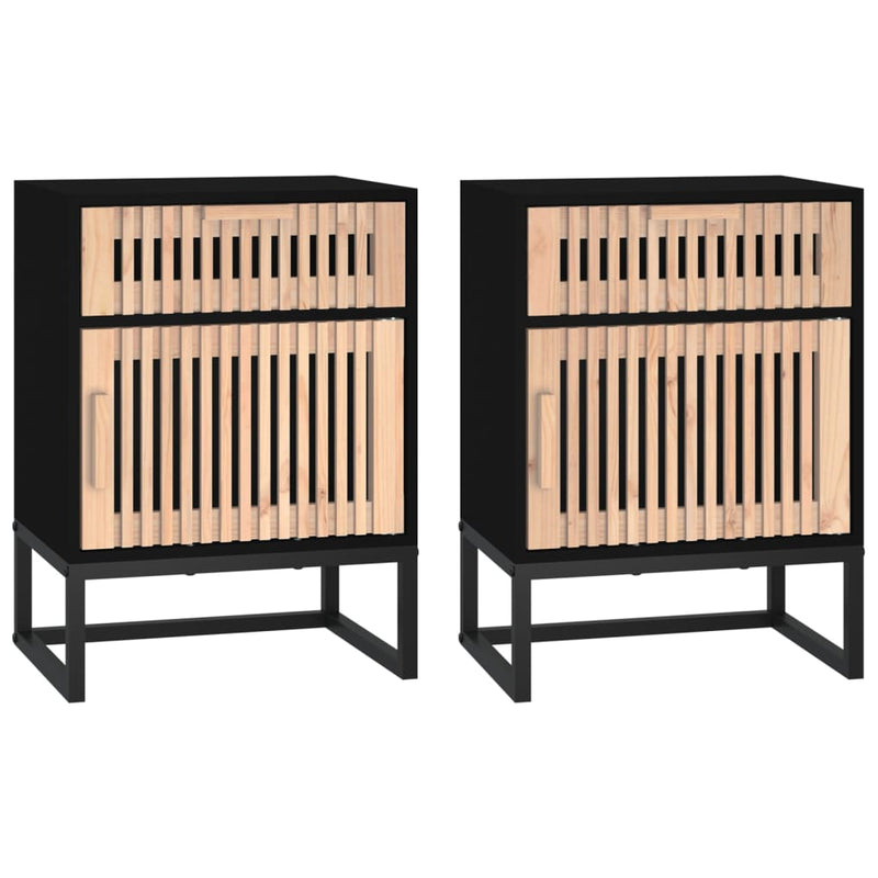 vidaXL 2 db fekete szerelt fa és vas éjjeliszekrény 40x30x55,5 cm