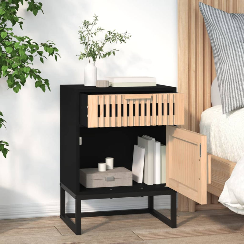 vidaXL 2 db fekete szerelt fa és vas éjjeliszekrény 40x30x55,5 cm