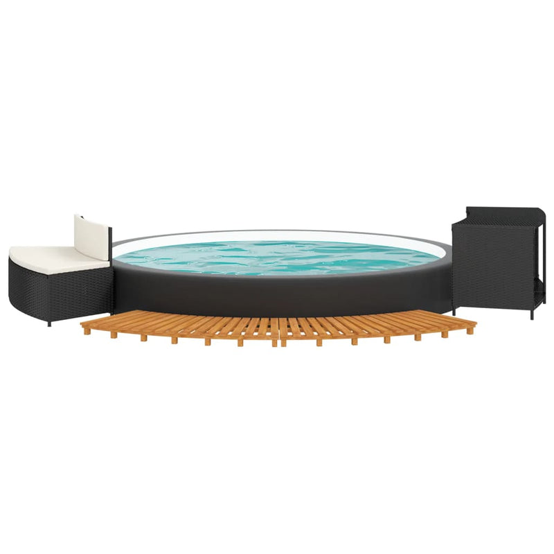 vidaXL fekete polyrattan és tömör akácfa jakuzzi-keret