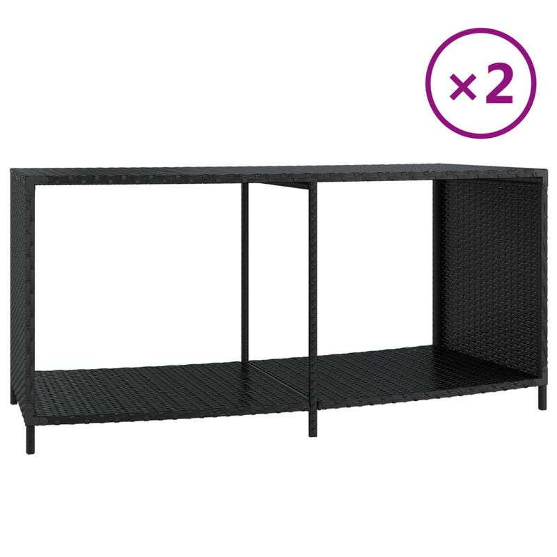vidaXL 2 db fekete polyrattan tárolópolc