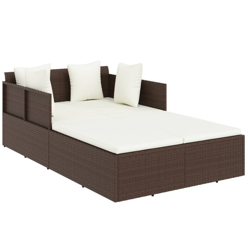 vidaXL barna polyrattan napozóágy párnával 182 x 118 x 63 cm