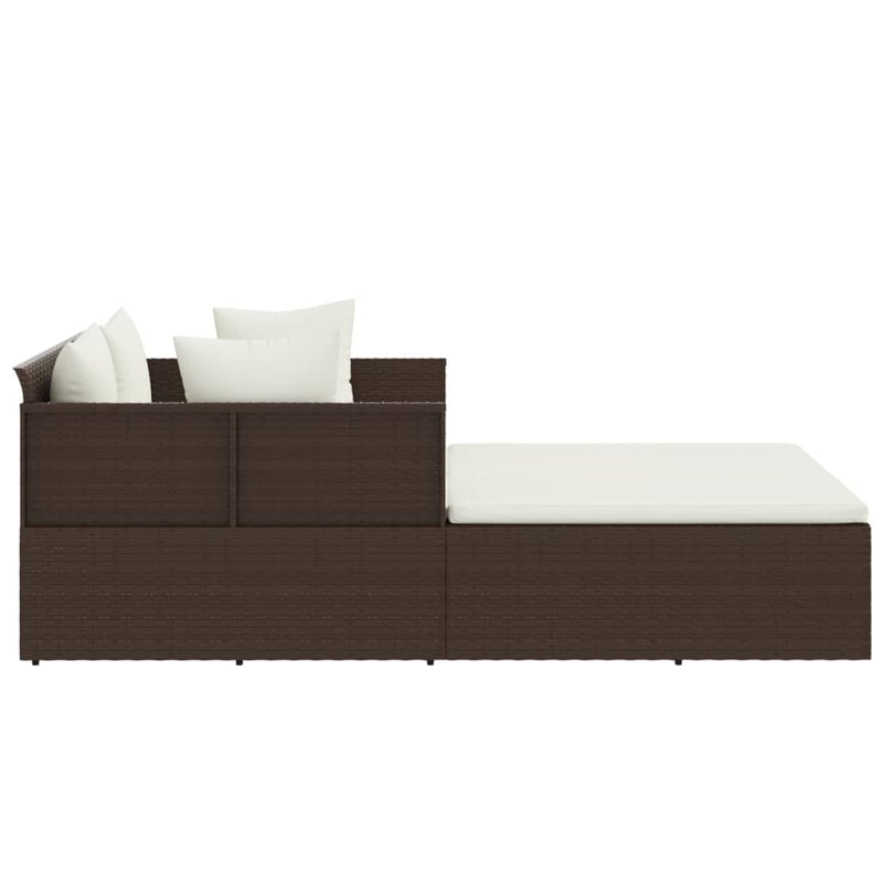 vidaXL barna polyrattan napozóágy párnával 182 x 118 x 63 cm