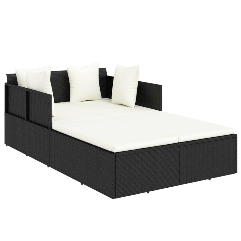 vidaXL fekete polyrattan napozóágy párnával 182 x 118 x 63 cm