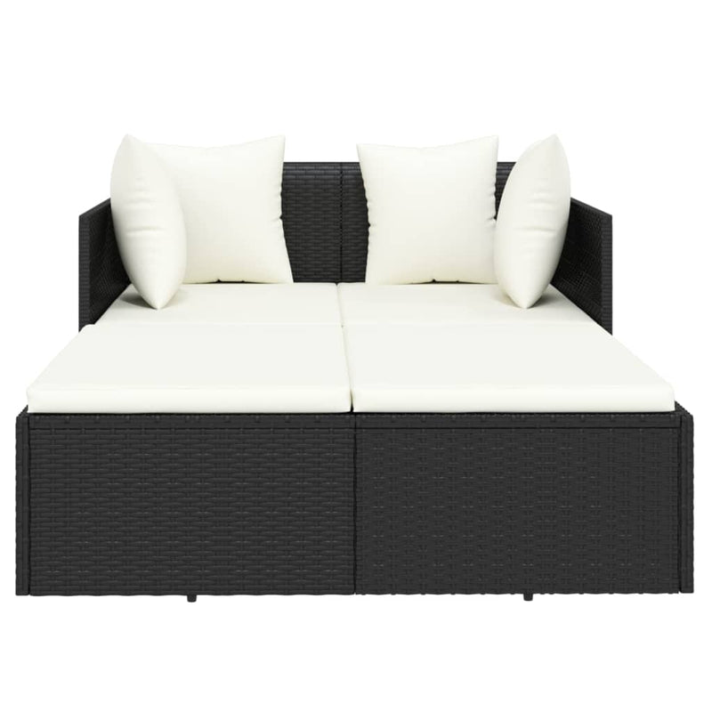 vidaXL fekete polyrattan napozóágy párnával 182 x 118 x 63 cm