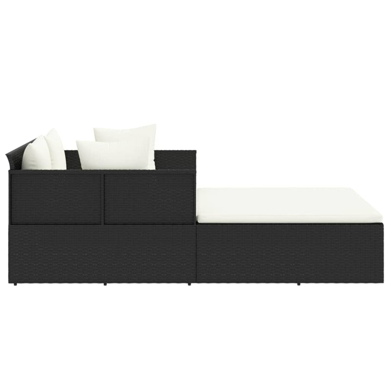 vidaXL fekete polyrattan napozóágy párnával 182 x 118 x 63 cm