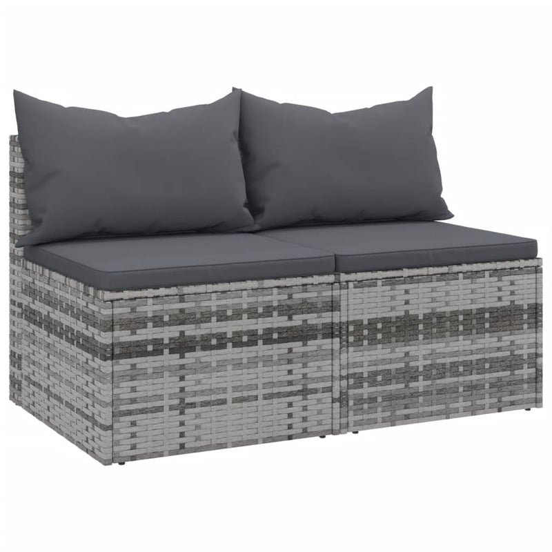 vidaXL 2 db szürke polyrattan kerti középső kanapé párnákkal