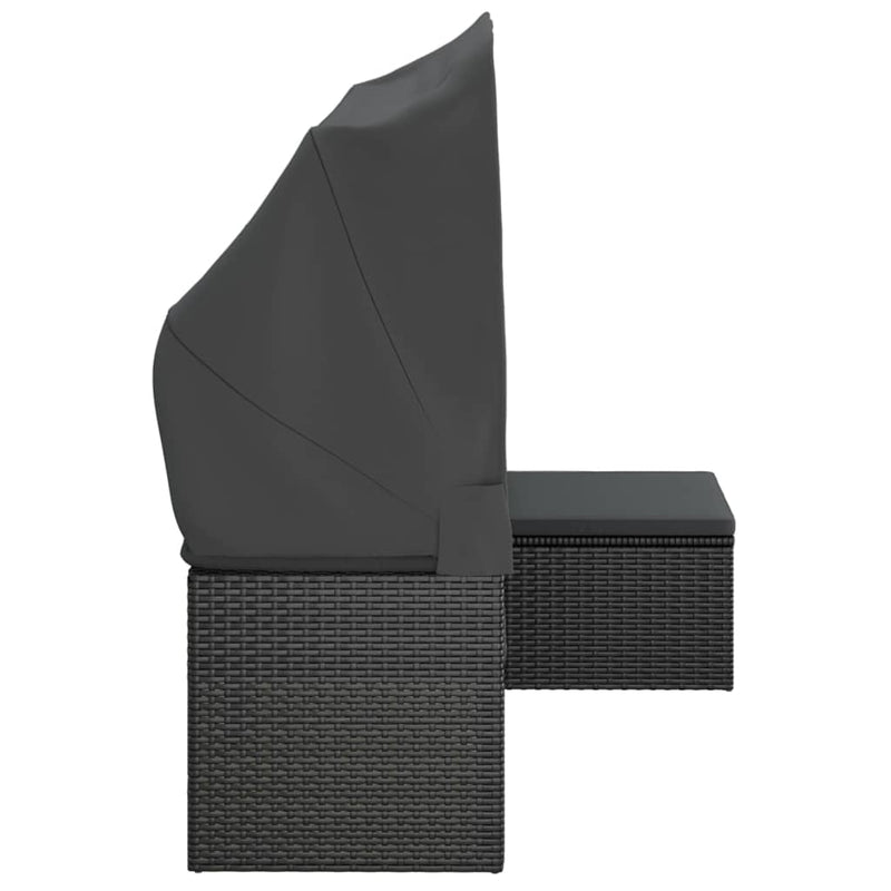 vidaXL 3-személyes fekete polyrattan kanapé tetővel és lábtartóval