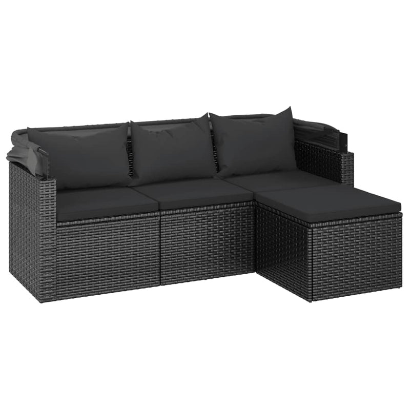 vidaXL 3-személyes fekete polyrattan kanapé tetővel és lábtartóval