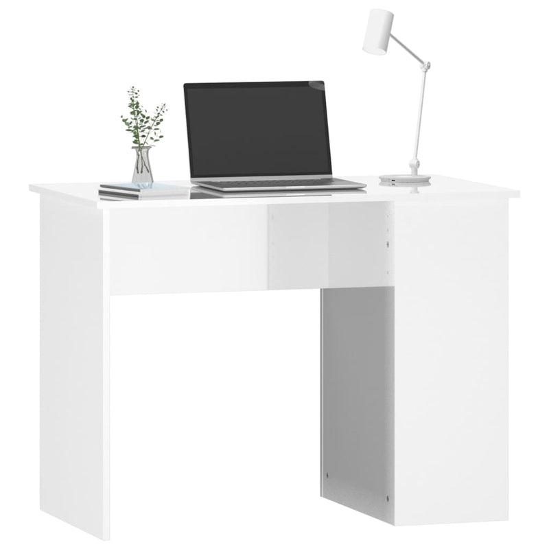 vidaXL magasfényű fehér színű szerelt fa íróasztal 100x55x75 cm