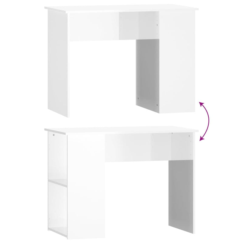 vidaXL magasfényű fehér színű szerelt fa íróasztal 100x55x75 cm