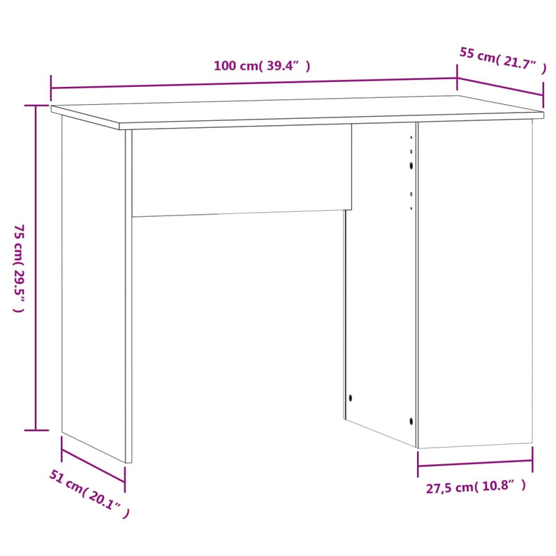 vidaXL magasfényű fehér színű szerelt fa íróasztal 100x55x75 cm