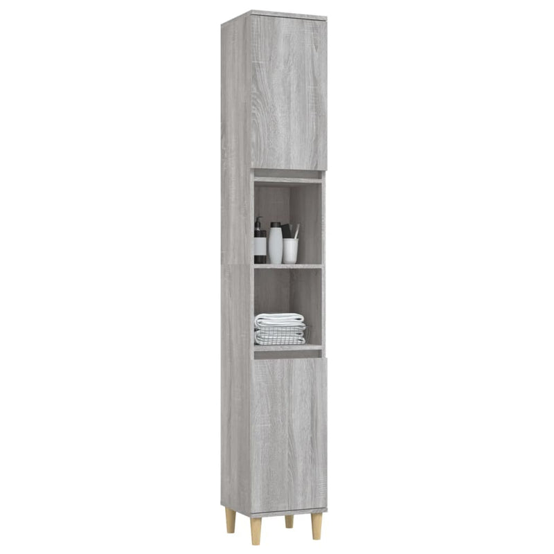 vidaXL szürke sonoma színű szerelt fa fürdőszobaszekrény 30x30x190 cm