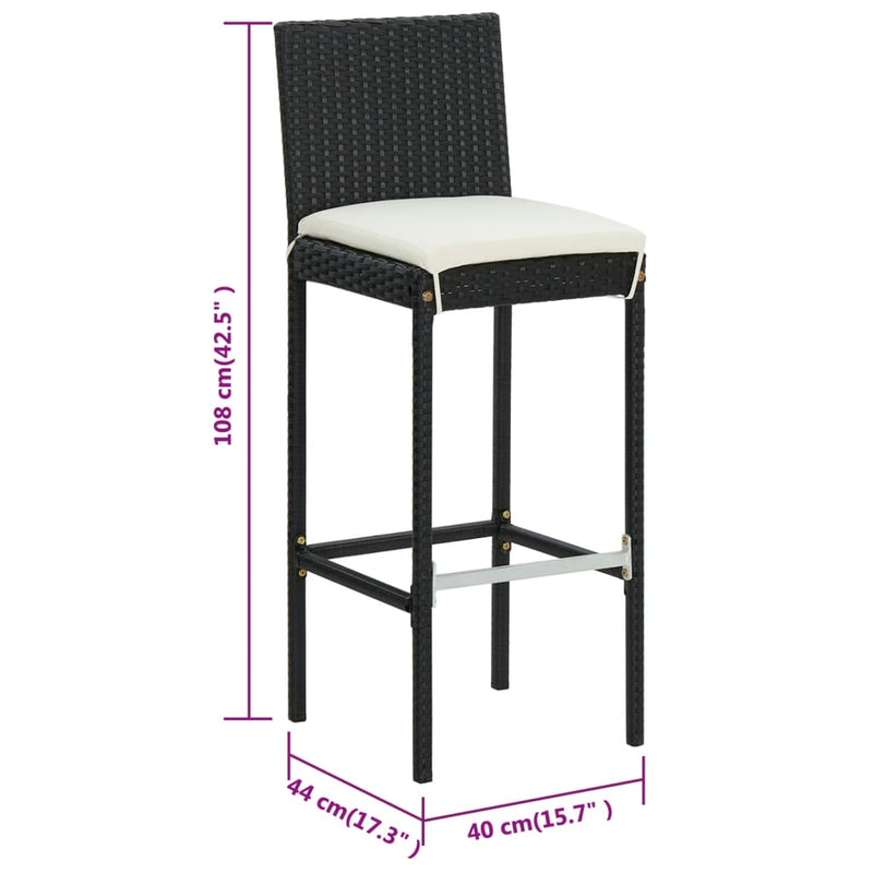 vidaXL 6 db fekete polyrattan bárszék párnával