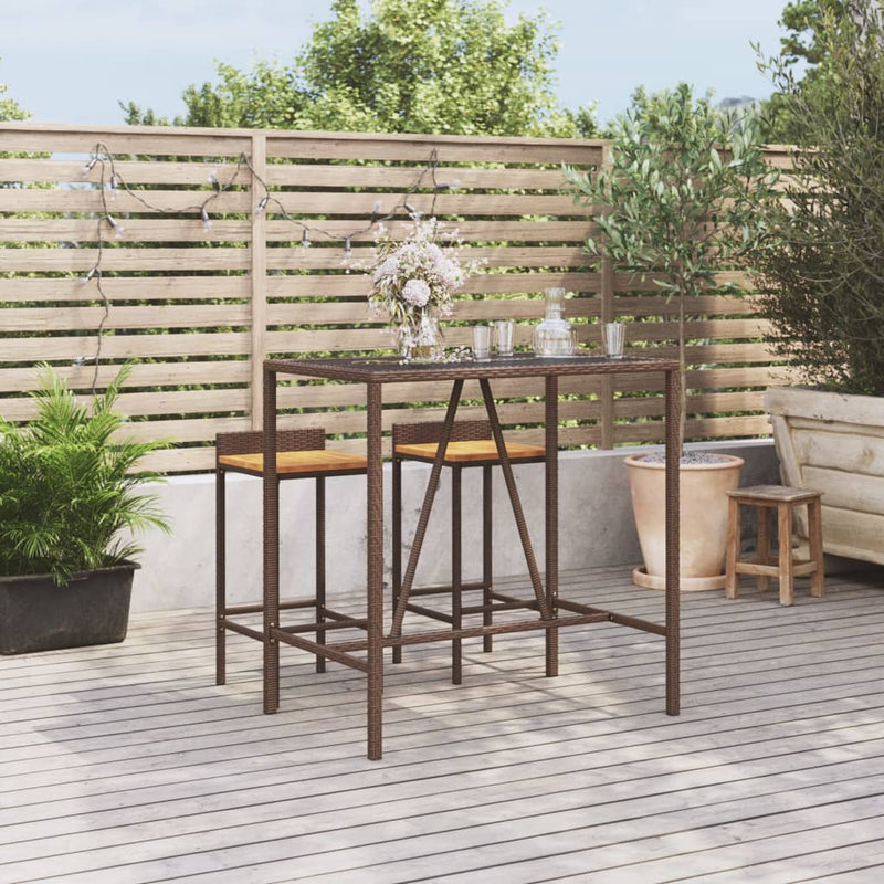 vidaXL barna polyrattan üveglapos bárasztal 110 x 70 x 110 cm