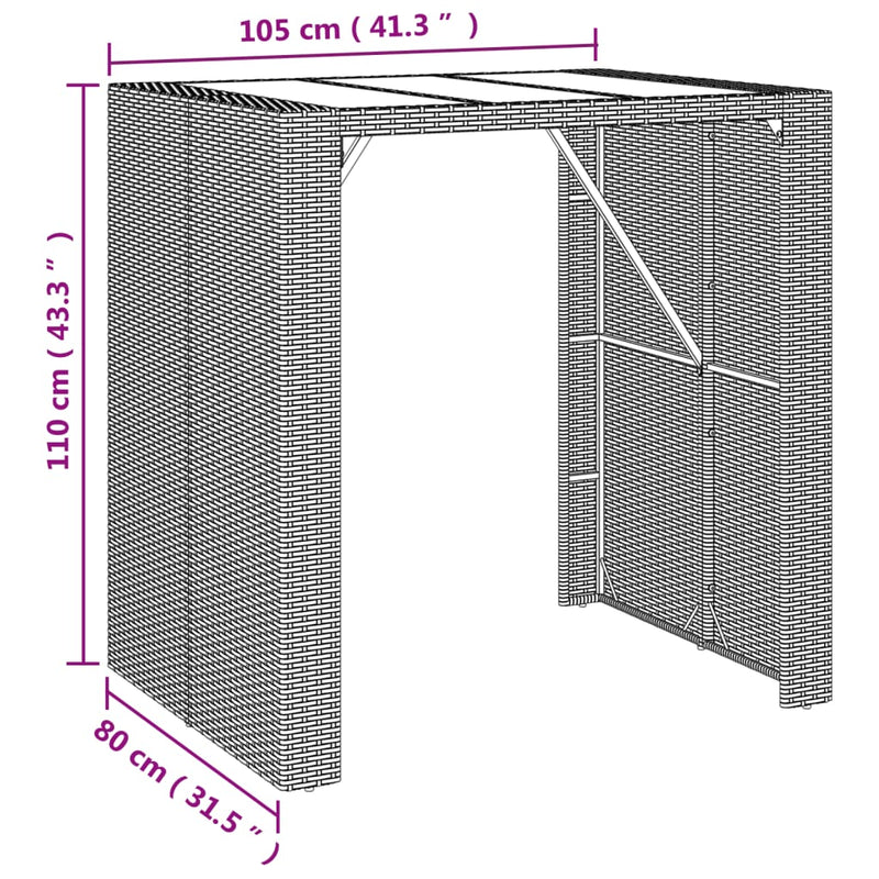 vidaXL barna polyrattan kerti asztal üveglappal 105 x 80 x 110 cm