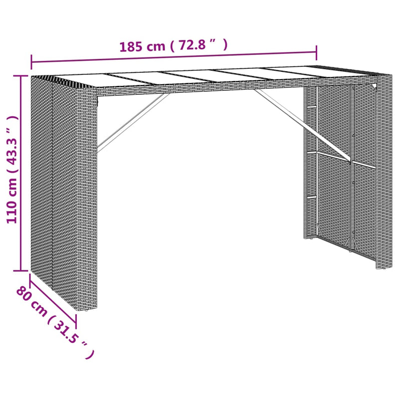 vidaXL barna polyrattan kerti asztal üveglappal 185 x 80 x 110 cm