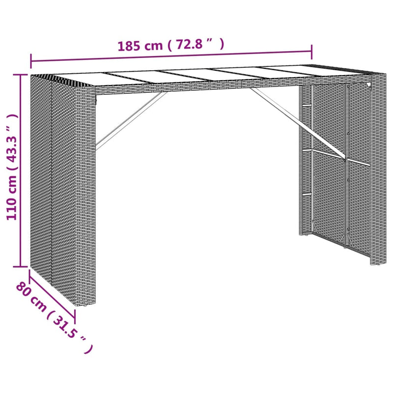 vidaXL fekete polyrattan üveglapos bárasztal 185 x 80 x 110 cm