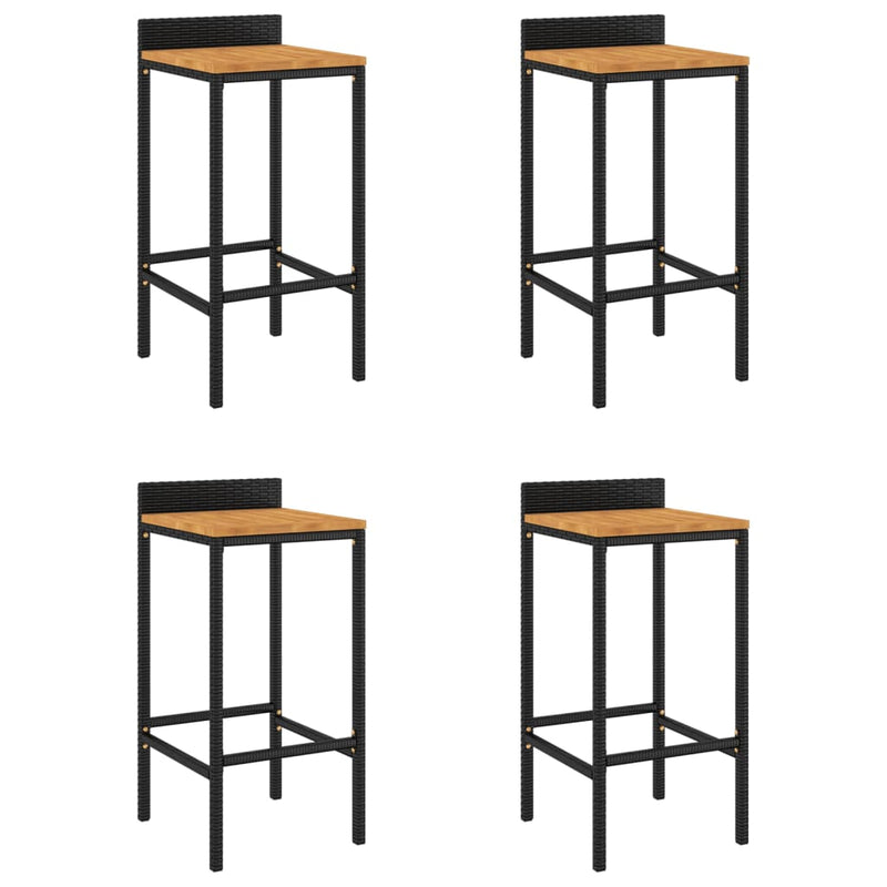 vidaXL 4 db fekete polyrattan és tömör akácfa bárszék