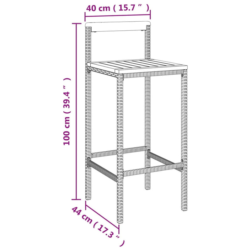vidaXL 4 db szürke polyrattan és tömör akácfa bárszék