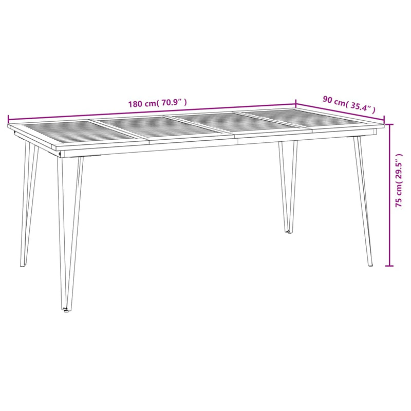 vidaXL tömör akácfa kerti asztal hajtűlábakkal 180 x 90 x 75 cm