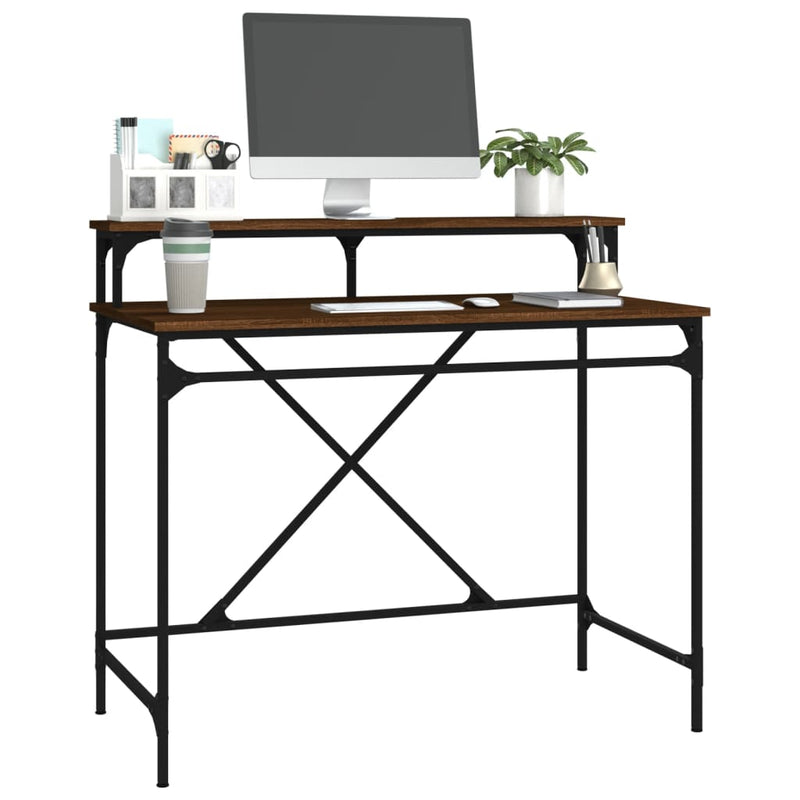 vidaXL barna tölgyszínű szerelt fa és vas íróasztal 100 x 50 x 90 cm