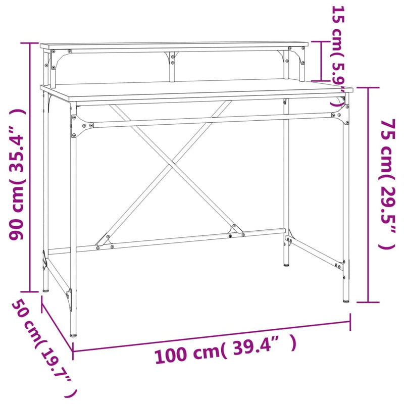vidaXL barna tölgyszínű szerelt fa és vas íróasztal 100 x 50 x 90 cm