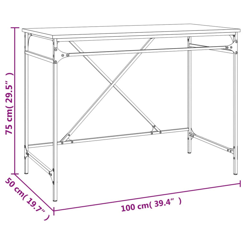 vidaXL füstös tölgy színű szerelt fa és vas íróasztal 100 x 50 x 75 cm