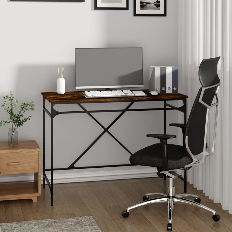 vidaXL füstös tölgy színű szerelt fa és vas íróasztal 100 x 50 x 75 cm
