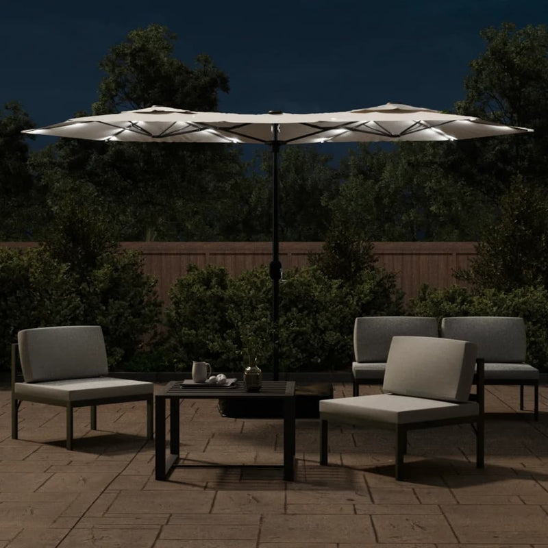 vidaXL homokfehér dupla tetős napernyő LED-ekkel 316x240 cm