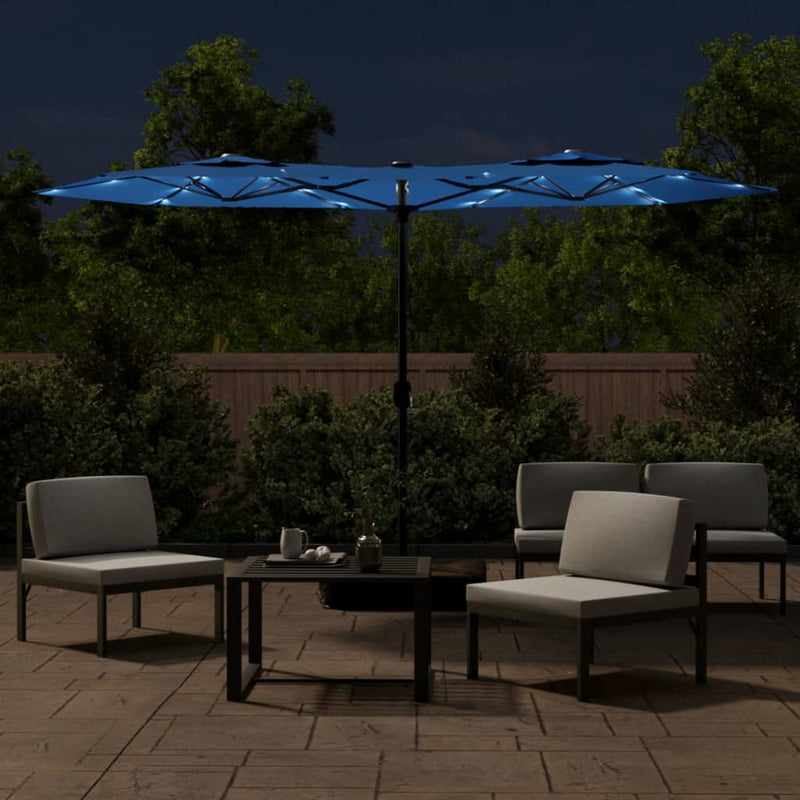 vidaXL azúrkék dupla tetős LED-es napernyő 316x240 cm