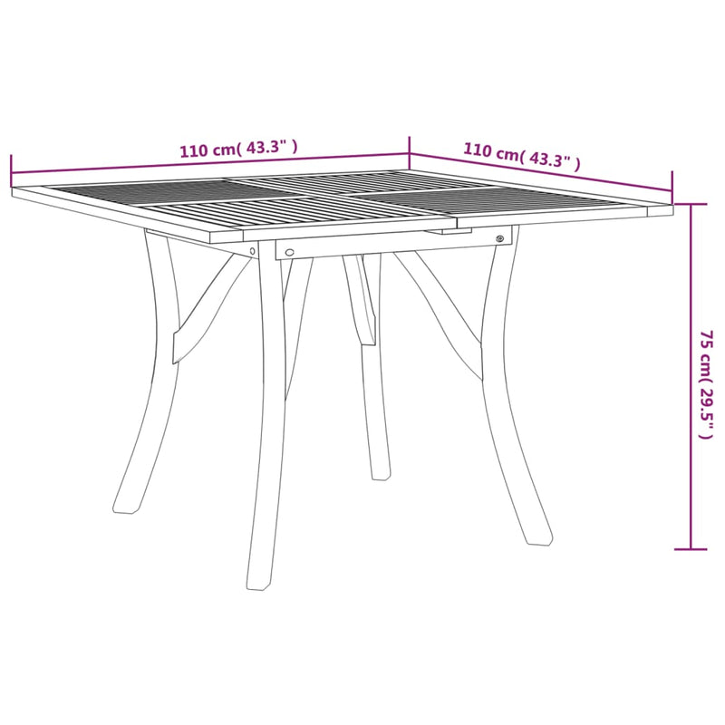 vidaXL tömör akácfa kerti asztal 110 x 110 x 75 cm