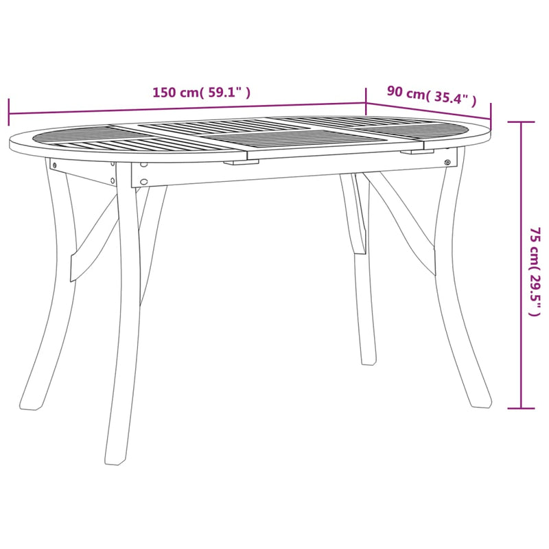 vidaXL tömör akácfa kerti asztal 150 x 90 x 75 cm