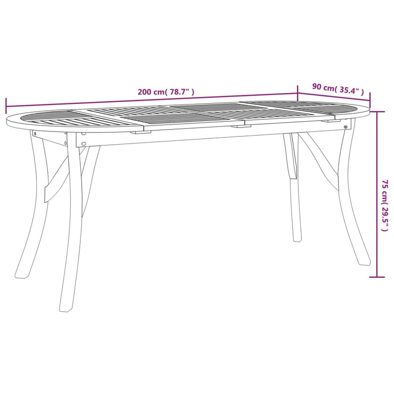vidaXL tömör akácfa kerti asztal 200 x 90 x 75 cm