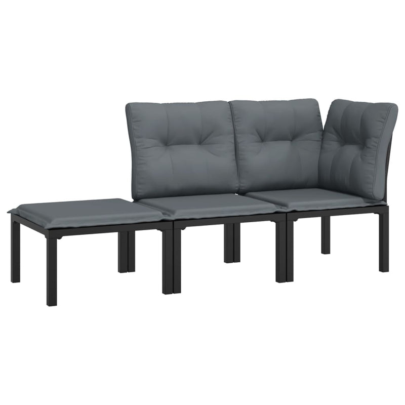 vidaXL 3 részes fekete szürke polyrattan kerti ülőgarnitúra