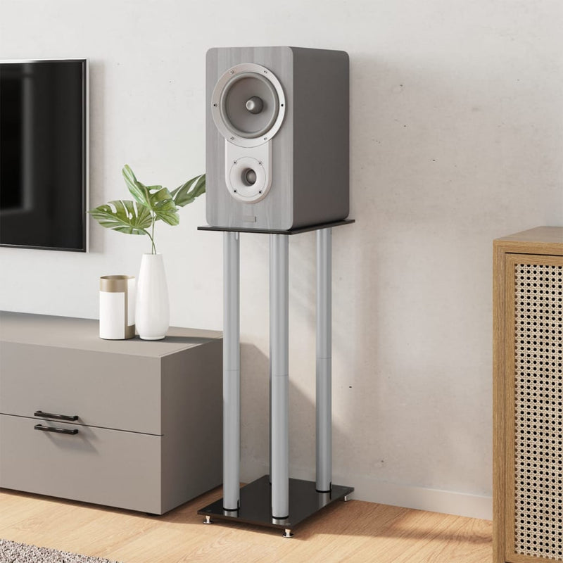 vidaXL 2 db 4-oszlopos fekete-ezüst edzett üveg hangszóró állvány