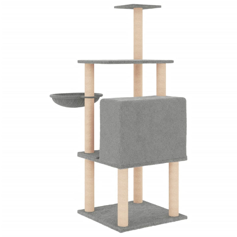 vidaXL világosszürke macskabútor szizál kaparófákkal 132 cm