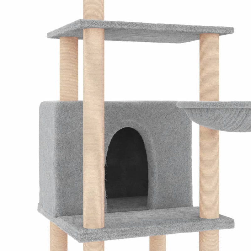 vidaXL világosszürke macskabútor szizál kaparófákkal 132 cm