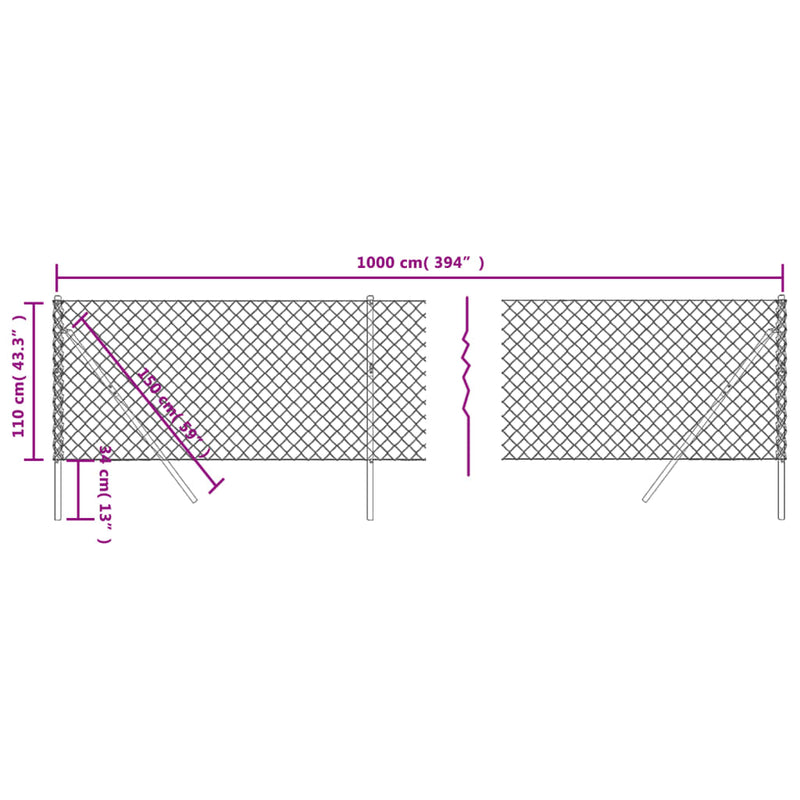 vidaXL zöld drótkerítés 1,1 x 10 m