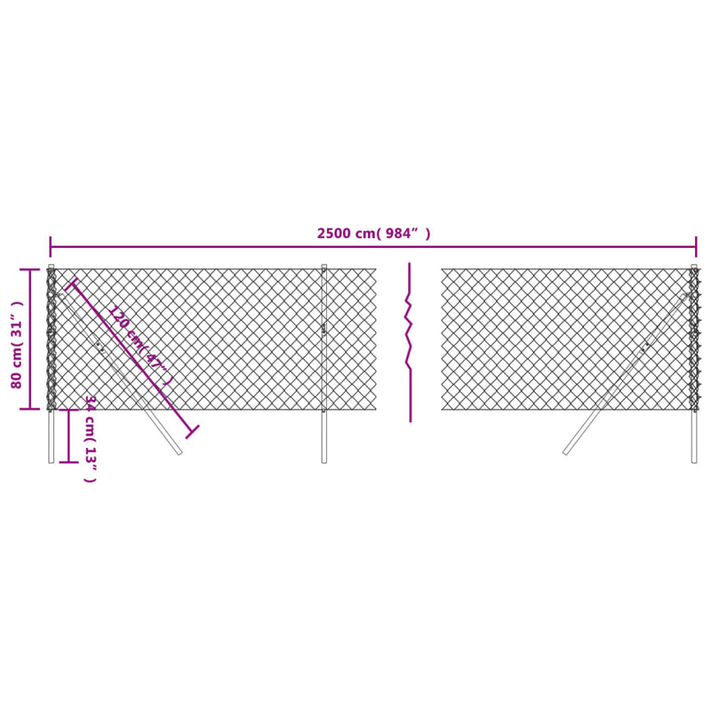 vidaXL zöld drótkerítés 0,8 x 25 m